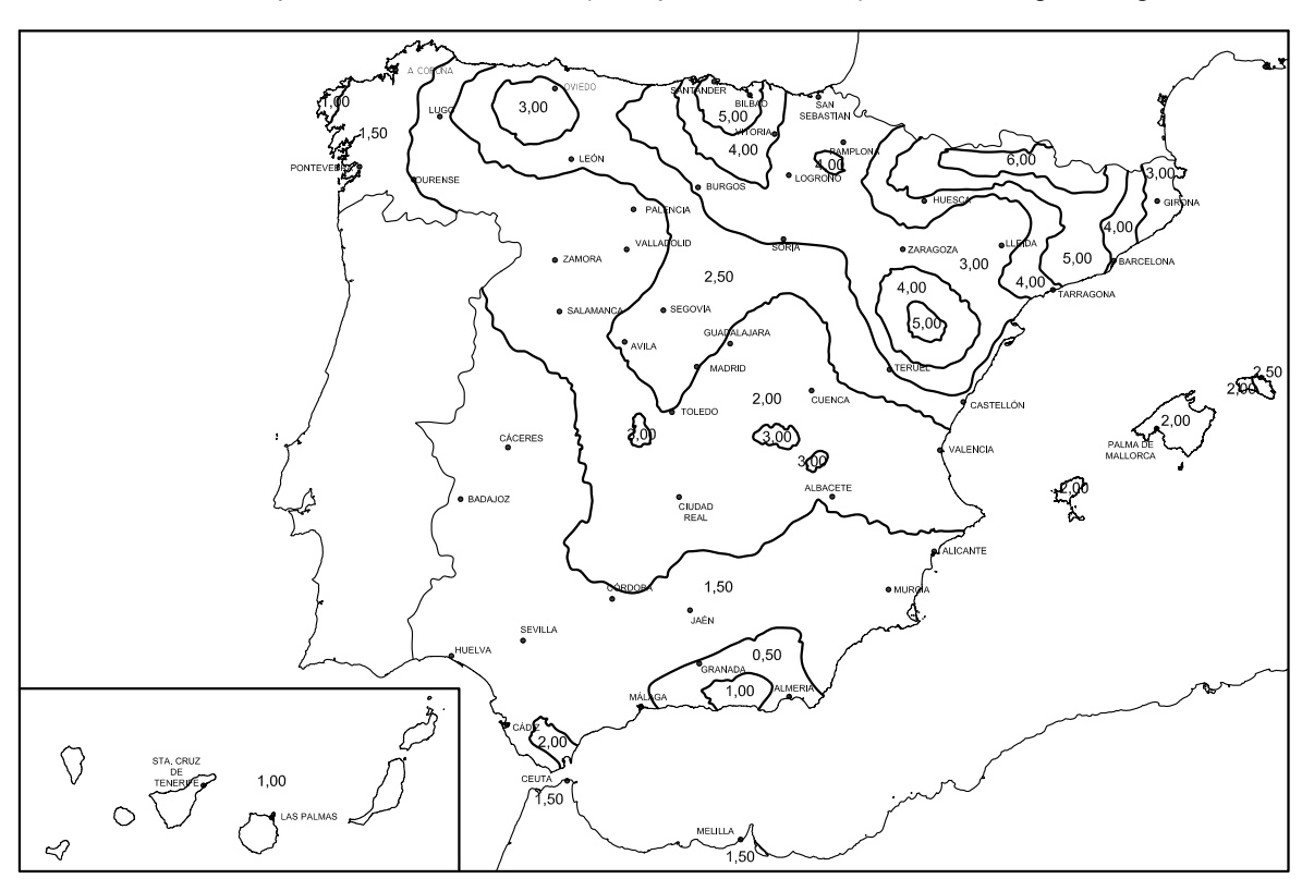 Figura 1.1 Mapa de densidad de impactos sobre el terreno Ng